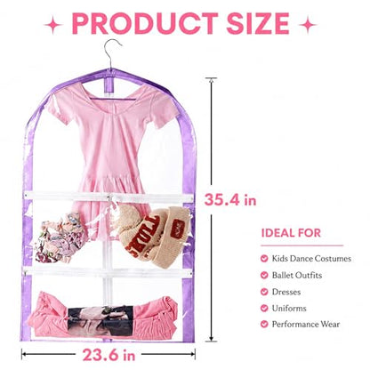 Clear Kids Garment Bags,3 Packs Garment Bag For Dance Costumes With Pockets,Foldable Garment Bags For Hanging Clothes Travel Storage,Dance Garment Bags For Dancers.35" Garment Dance Competition Bag