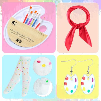 Kyson Artist Costume for Adult 8 Pcs Painter Halloween Dress Up with Beret Apron Palette Paint Brushes Earrings Bandana Beard - color: White Splatter Apron