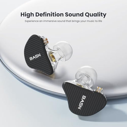 BASN Mix-PD in Ear Monitor,1Planar Driver + 1Dynamic Driver HiFi IEM Earphones with CNC Crafted Metal Cover, Wired 0.78mm 2-Pin Silver Plated Detachable Cable for Musicians (Black) - color: Black