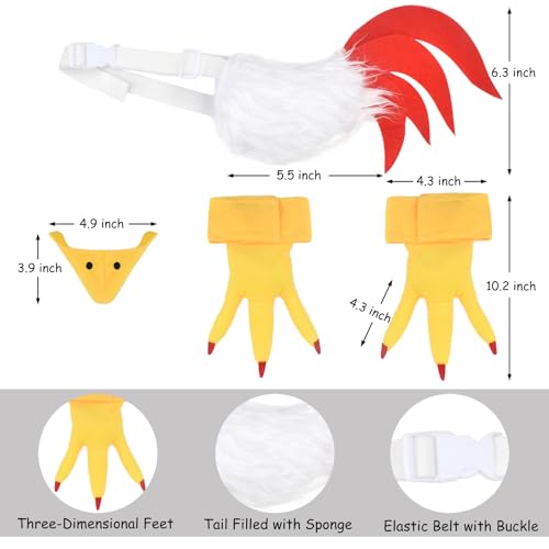 HODRME 5 Pieces Rooster Chicken Comb Headband and Tail Set-Fuzzy Rooster Headband with Tail Beak Nose Feet Cosplay Party Halloween Costume Accessories for Kids and Adults