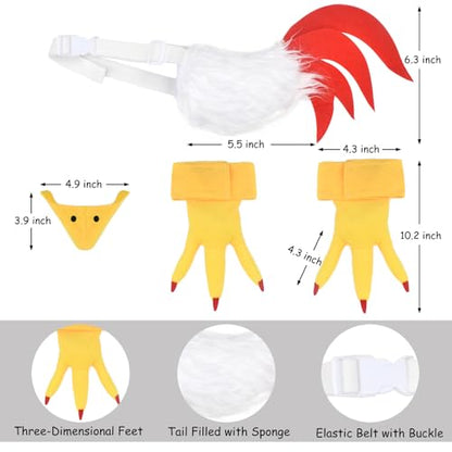 HODRME 5 Pieces Rooster Chicken Comb Headband and Tail Set-Fuzzy Rooster Headband with Tail Beak Nose Feet Cosplay Party Halloween Costume Accessories for Kids and Adults