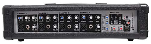 Rockville RPM45 1800w Powered 4-Channel Mixer Amplifier, USB, EQ, Effects, Phantom Power, Durable Wooden Enclosure, Compact Design, for Musicians and Small Venues | Phantom Power, Effects Processor, 4 XLR Inputs, 4 TRS Inputs, Echo & Delay, AUX Input, Fan