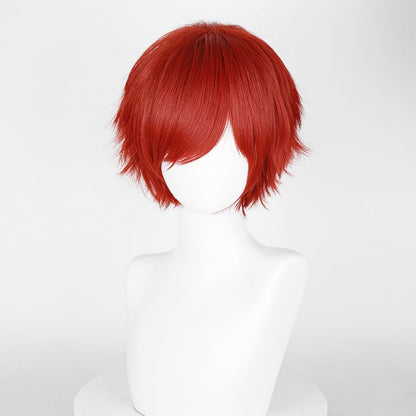 LABEAUTÉ Short Fresh Red Anime Cosplay Wig Male Men Anime Layered Unisex Heat Resistant Hair Wig with Bangs for Party and Halloween for Gift + Free Cap - color: Fresh Red
