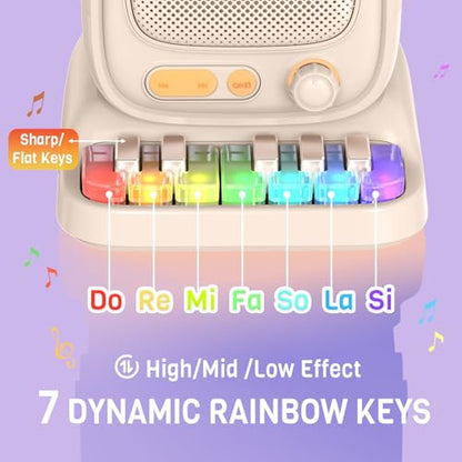 Mini Karaoke Machine with Colorful 7 Piano Keys,Top Christmas Birthday Gifts for 3 4 5 6 7 8 9 10 11 12+ Years Old, Portable Bluetooth Speaker with Wireless Microphone,Boys and Girls Gift-Beige - color: C60-Beige