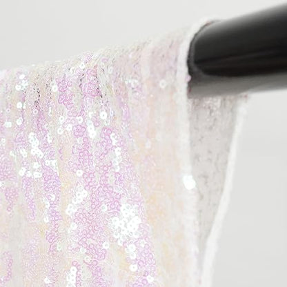 Eternal Beauty White Iridescent 3mm Sequin Backdrop 2x8 Ft 2 Pack Wedding | Dense Sparkle Fabric With Breathable Mesh Backing And Rod Pocket For Bridal Shower Parties And Photo Booth Events - color: Iridescent, size: 2Ftx8Ft