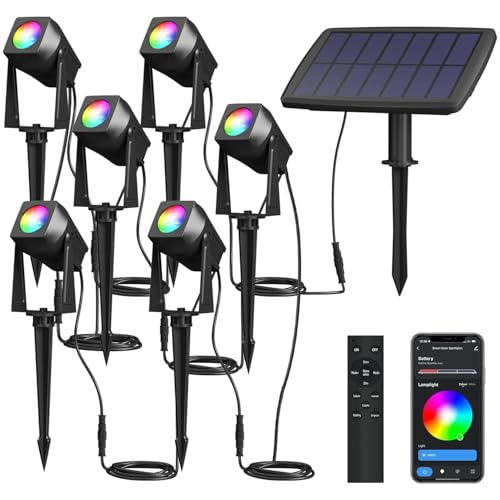 6-Pack Smart Bluetooth Solar Landscape Lights, RGBW Spotlights
