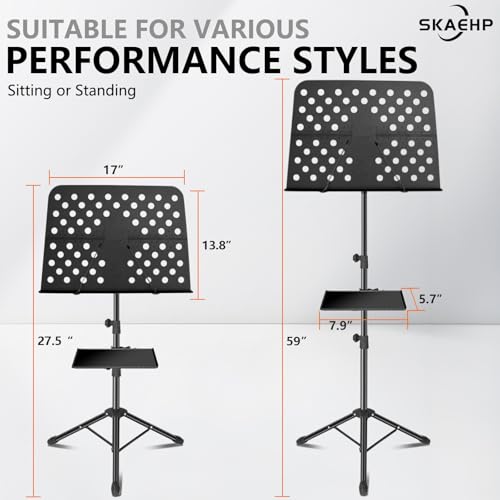 Sheet Music Stand, Metal Portable Music Stand | XL Sheet Music Folder 17" x 14", Carrying Bag, Phone Holder, Light and Clip