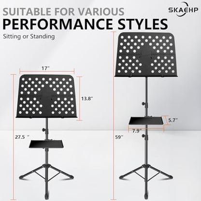 Sheet Music Stand, Metal Portable Music Stand | XL Sheet Music Folder 17" x 14", Carrying Bag, Phone Holder, Light and Clip