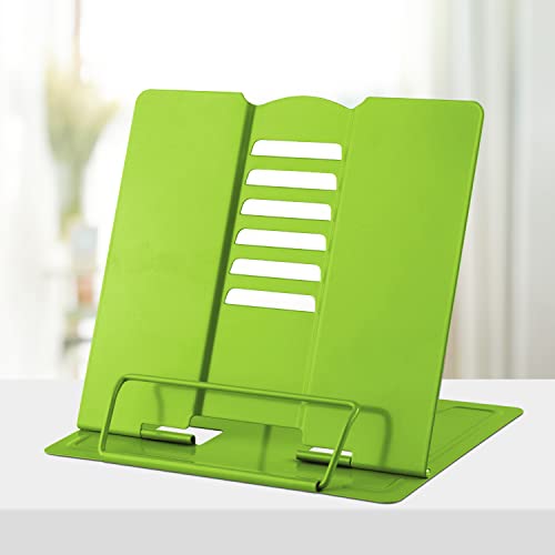Honagu Metal Desk Book Holder, Hands Free Adjustable Cookbook & Document Holder, Portable Bookstand for Music Books, Textbooks, Recipes, Tablets & iPads (Green) - color: Green