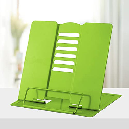 Honagu Metal Desk Book Holder, Hands Free Adjustable Cookbook & Document Holder, Portable Bookstand for Music Books, Textbooks, Recipes, Tablets & iPads (Green) - color: Green