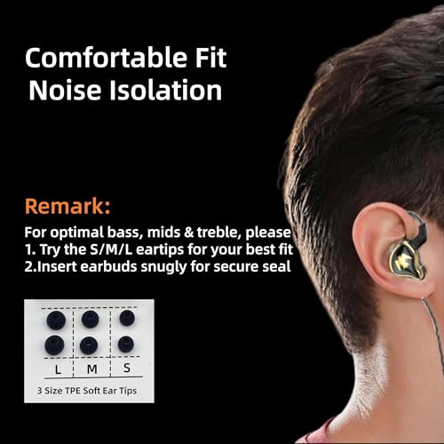 HJX QKZ AK6 ARES HiFi Wired Earbuds with Microphone，IEMs for Gaming Earphones with MIC, in Ear Monitor Headphones,for Singers Musicians (Black) - color: Black