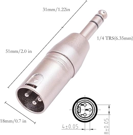 1/4 TRS to XLR Adapter for Microphone, Mixer, 6 Pack(3 Pairs), Silver, 3 Male to 1/4 Connector, 3 Female to 6.35mm Coupler, 3 PIN XLR Adapter Connector, Zinc Alloy with Nickel Plating - size: 3PX2 (Male to Female, Male to Male), style: 1/4" TRS to XLR Ada