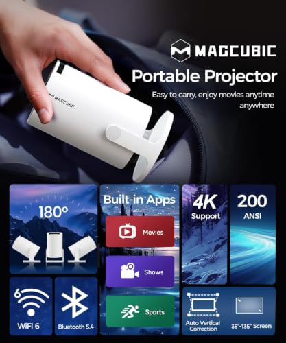 Magcubic HY300PRO Wi-Fi 및 블루투스가 있는 미니 프로젝터, 4K 지원 스마트 휴대용 프로젝터 자동 키스톤, 에어 마우스 리모컨, 음성 제어, 180도 회전, 홈 비디오 프로젝터 안드로이드 11