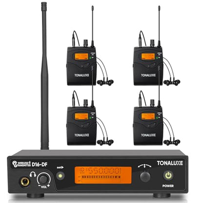 Wireless in Ear Monitor System, Mono IEM System with Metal Rackmount Transmitter, 4 Pack UHF Bodypack Receivers w/Earphones, 100 Adjustable Frequencies, 262ft Range for Singers Bands - size: 4 Bodypacks