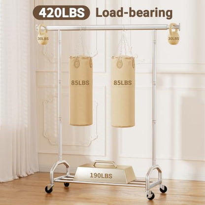 Heavy Duty Rolling Clothing Rack, 420 lbs Capacity Metal Clothes Rack with Wheels, 65" Tall Freestanding Hanging Rack for Bedroom, Laundry Room, Retail Display, Chrome - color: Chrome
