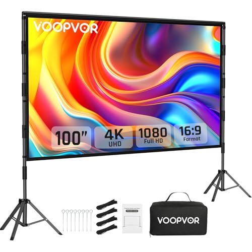 100 Inch Projector Screen with Stand, Portable Indoor Movie Screen - size: 100"-227x200cm
