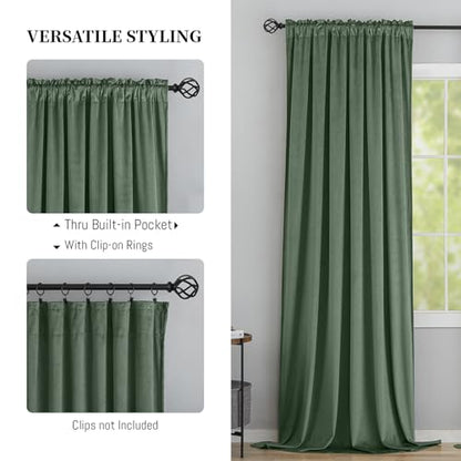 Yakamok Sage Green Room Darkening Velvet Curtains 84 Inch Living Room | Luxury soft velvet, 2 panels 52x84 inch,bedroom study, window drapes rod pocket,light blocking,Thermal Insulated - color: Sage Green, size: 52"W x 84"L (Pack of 2)