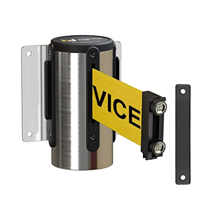 Montour Line WM115 Wall Mounted Retractable Belt Barrier with Magnetic Belt End, Magnetic Mount, Polished Stainless Steel Casing (8.5 ft Yellow with"Out of Service" Black Letters Belt) - color: Yellow With "Out of Service" Black Letters, size: 8.5 ft