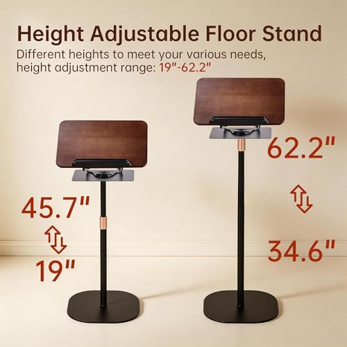 2-in-1 Floor & Desktop Book Stand, Adjustable Reading Music Podium | Portable Dual-Use 19"-62.2" Music Sheet Display, Laptop, Cookbook, Projector Stand Holder, 360° Rotate, Page Clip, Wood