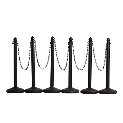 Plastic Stanchion Crowd Control Barrier Kit, Black, 6-Pack, 50 Ft Chain | Montour Line 2.5-inch-diameter, 40-inch Posts with Fillable Flat Bases, UV Inhibitors Help Resist Fading, Indoor/outdoor Use - color: Black