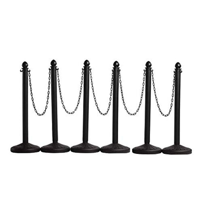 Plastic Stanchion Crowd Control Barrier Kit, Black, 6-Pack, 50 Ft Chain | Montour Line 2.5-inch-diameter, 40-inch Posts with Fillable Flat Bases, UV Inhibitors Help Resist Fading, Indoor/outdoor Use - color: Black