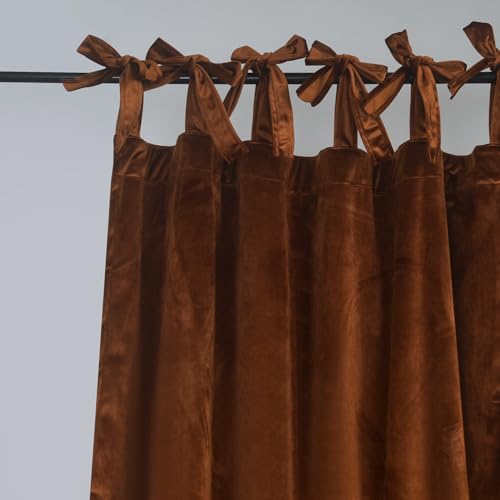 Velvet Tie Top Room Curtain Set- Honey Brown Velvet Drapes Bow Tie Design for Living Room/Bedroom W52 x L84-inch, 2 Panels - color: Honey Brown, size: 52"W x 84"L (Pack of 2)