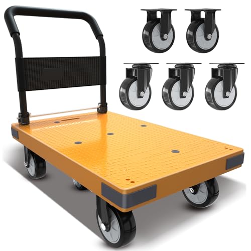 WUD Push Cart, Folding Mobile Platform Trolley,Thickened and Reinforced, 360° Swivel Wheels,35.4 “L x 23.6 ”W, 1323 lb. Yellow - color: Yellow, size: Large