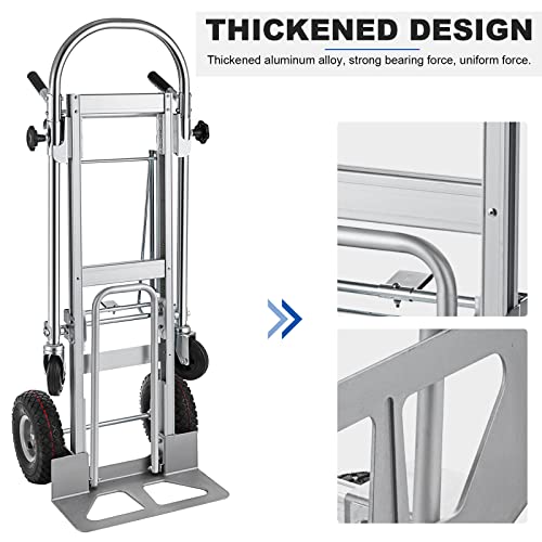 TOPDEEP 3in1 Aluminum Hand Truck,Convertible Hand Truck Dolly Large Size 1000 lb Capacity, Utility Cart Converts from Hand Truck to Platform Cart with 10" Hi Tech Rubber Wheels