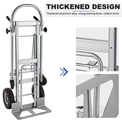 TOPDEEP 3in1 Aluminum Hand Truck,Convertible Hand Truck Dolly Large Size 1000 lb Capacity, Utility Cart Converts from Hand Truck to Platform Cart with 10" Hi Tech Rubber Wheels