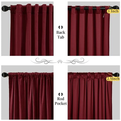 P Pothuiny Burgundy Blackout Velvet Curtains 96 Inches Long 2 Panels - color: Burgundy, size: 52"W x 96"L (Pack of 2)