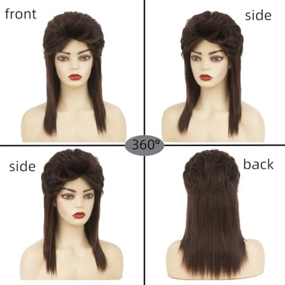 Brown Mullet Wigs for Women Curly Soft Shaggy Heat Resistant 70s 80s Wigs Cosplay Daily Hair Wig(Brown) - color: Natural Brown