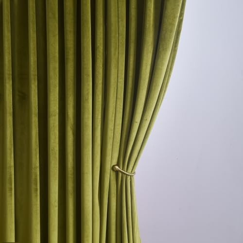 Roslynwood Velvet Olive Green Curtain 96 inch Long - Curtains Block Light Rod Pocket Thermal Insulated Window Drapes Set for Living Room/Bedroom/Dining Room, W52 x L96, 2 Panels - color: Olive Green, size: 52"W x 96"L (Pack of 2)