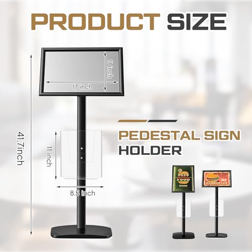 Blulu 11 x 17 Inch Decorative Advertising Sign Displays Stand with 8.5 x 11 Inch Brochure Holder, Floor Standing Pedestal Poster Sign Stand Black for Posters, Advertisements, Menus, Flyers
