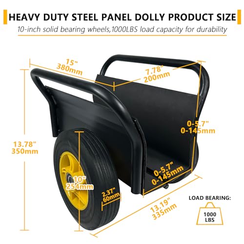 Panel Dolly,Heavy Duty Slab Dolly,10" Solid Rubber Tires Wheels,1000LBS Load Capacity All Terrain Moving Cart with Handle for Drywall Sheet Heavy Appliance & Material