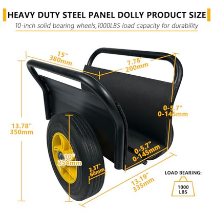 Panel Dolly,Heavy Duty Slab Dolly,10" Solid Rubber Tires Wheels,1000LBS Load Capacity All Terrain Moving Cart with Handle for Drywall Sheet Heavy Appliance & Material