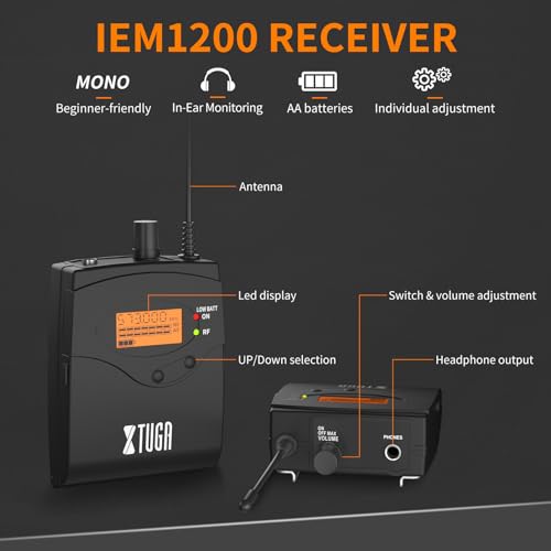 XTUGA IEM1200 UHF Wireless in-Ear Monitor System 6-Bodypack Receivers, Metal Wireless IEM System, 2x40 Adjustable Frequencies,300Ft Operation, Suitable for Band, Live Performance, Church Workship - size: 6 Bodypacks