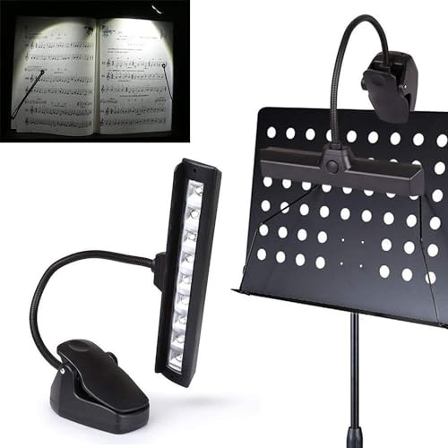 iKenta Battery Operated Music Stand Light 9 LED Super Bright Gooseneck Orchestra Piano Light Reading Lamp Clip On Lights for Grand Piano, Orchestra, Podium, Sheet Music, Guitar