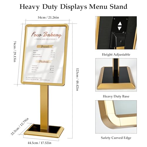 lesolar Adjustable Floor Standing Sign Holder Display, 21" x 29"Menu Stand | Aluminum Alloy Heavy Duty Pedestal Sign Stand, Menu Poster Message Advertisement Display Holder for Restaurant Cafe Hotel