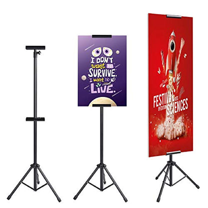 AKTOP Heavy Duty Tripod Banner Stand, Adjustable Poster Stand for Display | Double-Sided Floor Sign Holder Fits Banners Up to 79.9 in, Wind-Resistant Metal Alloy, Adjustable Height, For Stores & Events