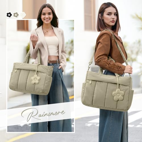 RAINSMORE Laptop Tote Bag for Women Puffer Work Bag Quilted Travel Bags - color: Khaki