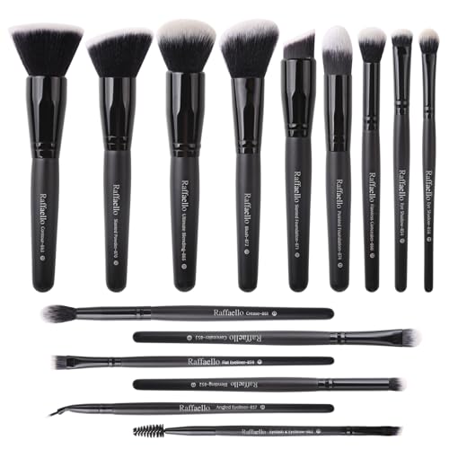 Raffaello Makeup Brushes 15Pcs Makeup Brush Set Premium Synthetic Bristles - color: Black