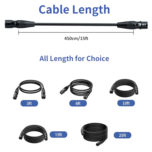 SMALL-EYE 3 Pin DMX Cables 15 ft 4-Pack, Male to Female Lighting Cable | DMX512 Signal Protocol, 116Ω Optimized Impedance, Reduced Signal Interference, Reliable Connector Fit - size: 15 Feet - 4 Packs