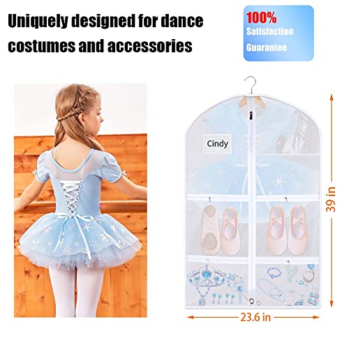 3 Packs Clear PVC Garment Bag, Dance Costume Bags,Foldable 50 Inch Full Zipper Suits Bag, Versatile Hanging Garment Bag with Name Card Pocket and 4 Large Zipper Pockets ,23.6x39inch - size: S: 23.6x39inch