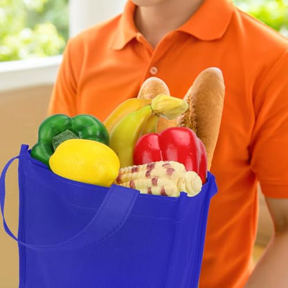 Jexine 72 Pcs Non Woven Tote Bags Bulk, Reusable Large Gift Bags with Handles, Grocery Bag for Party Favors, 14 x 10 Inch - color: Royal Blue