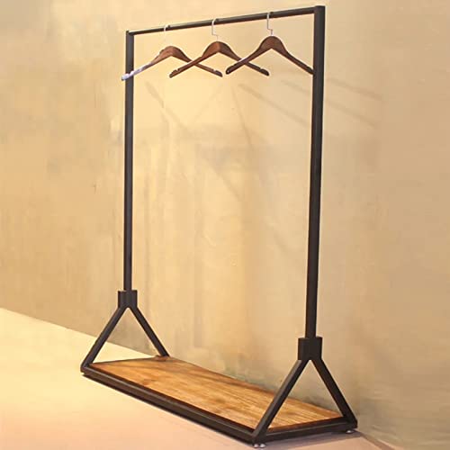 Modern Simple Heavy Duty Metal and Wood Rolling Clothing Garment Rack with Wheel,Creative Commercial Wedding Dress Display Shelf,Floor-Standing Clothes Hangers (Black with Wood, 47.2" L) - color: Black with Wood
