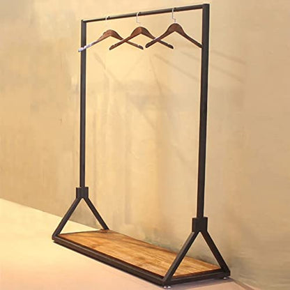 Modern Simple Heavy Duty Metal and Wood Rolling Clothing Garment Rack with Wheel,Creative Commercial Wedding Dress Display Shelf,Floor-Standing Clothes Hangers (Black with Wood, 47.2" L) - color: Black with Wood
