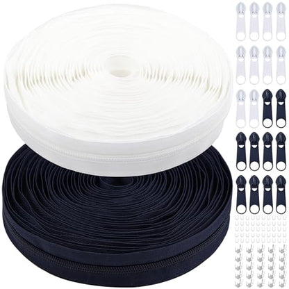 MicButty The Yards 10 Yards Bulk Zipper - (#5) Zippers, Nylon Coil with 20PCS Sliders for DIY Sewing Bags - color: Navy Blue and White