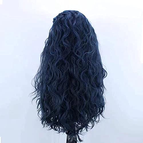 RONGDUOYI RDY Dark Blue Loose Body Wave Wig 24" Long Wavy Lace Front Synthetic Wigs for Women Heat Fiber Hair Half Hand Tied Wig Cosplay Daily Use Hair - color: Dark Blue