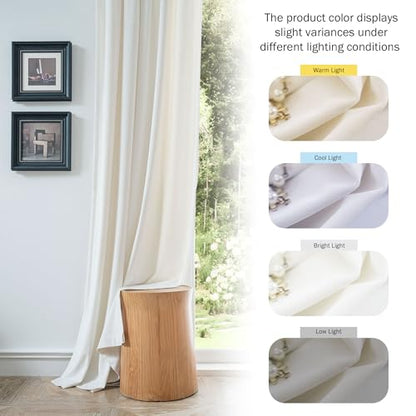 Beauoop Cream Velvet Curtains for Bedroom Living Room 52x84 2 Panels - color: Cream, size: 52"W x 84"L (Pack of 2)