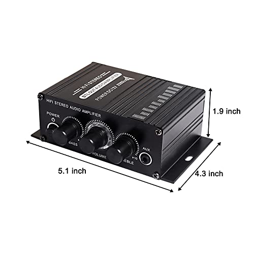 XMSJSIY 12V HiFi Stereo Audio Amplifier for Car 2 Channel HiFi Bass Audio | Subwoofer Amp for Cars CD DVD MP3 Player Speakers